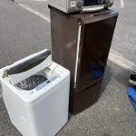 千葉県習志野市での不用品回収の作業写真（冷蔵庫、洗濯機、ガスコンロ）