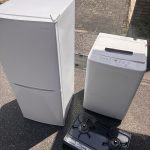 千葉県習志野市での不用品回収の作業写真（ガスコンロ、冷蔵庫、洗濯機）